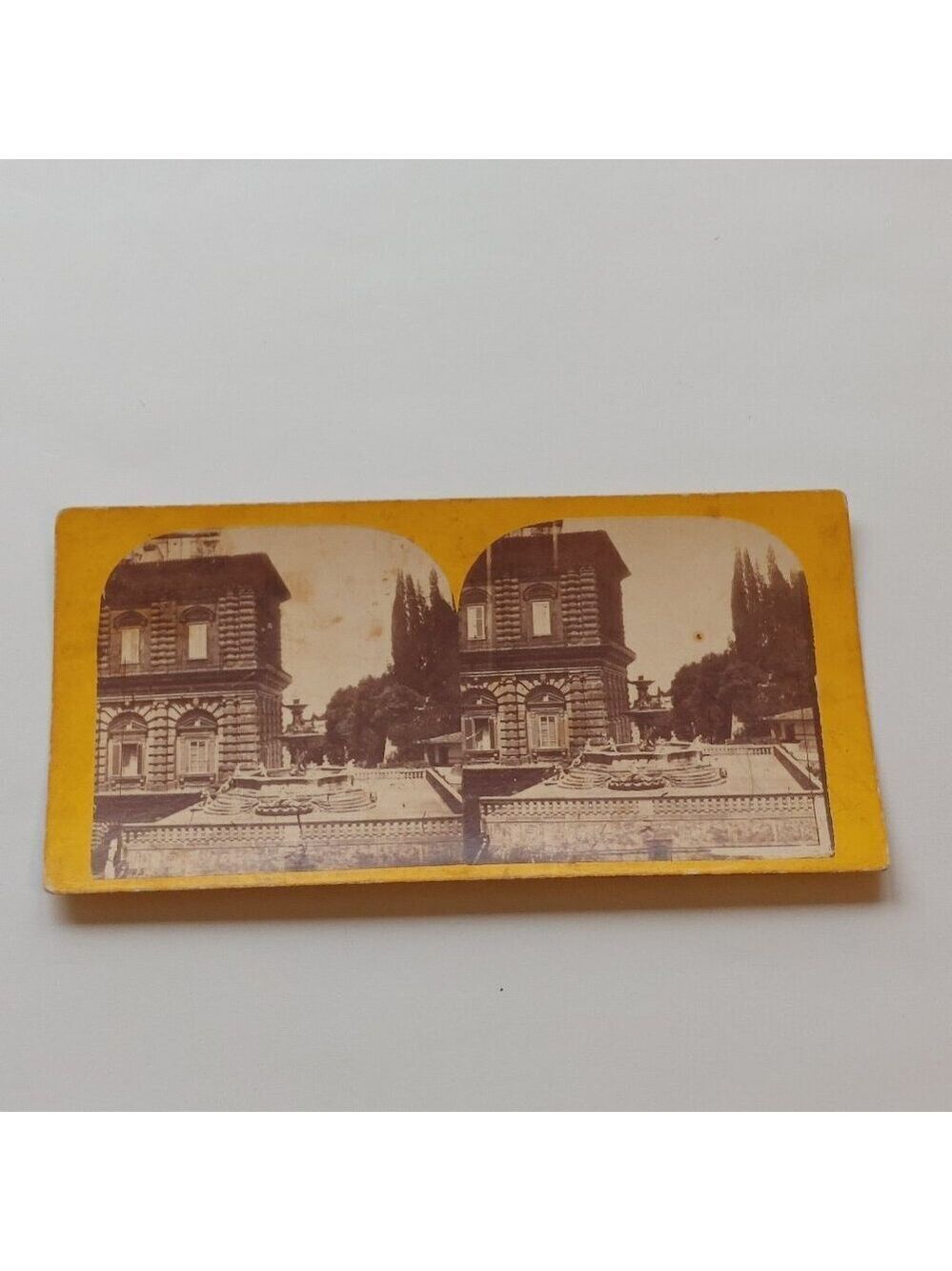 ANTIQUE STEREOGRAPH CARD Water Fountain European Scene